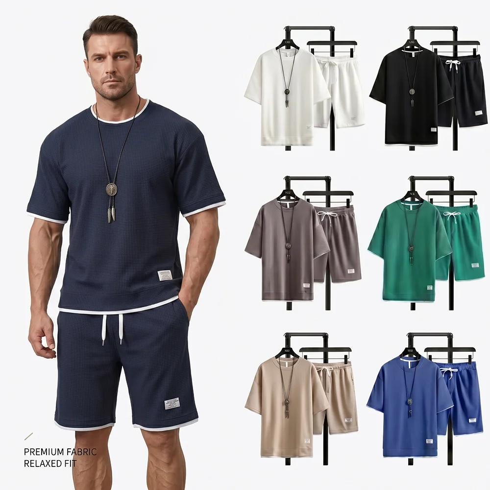 Summer Clothing Trend - Summer Men's Waffle Knit Tracksuit Oversized