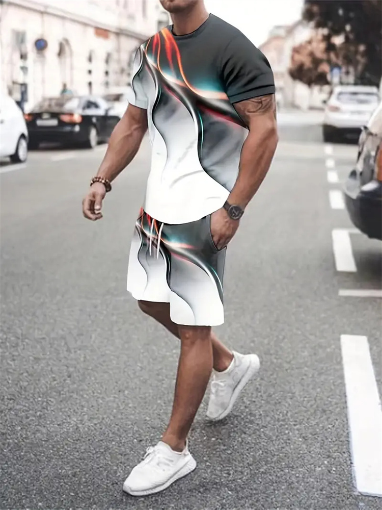 Summer Clothing Trend - Men Women Gradient Texture T-shirt Two-piece