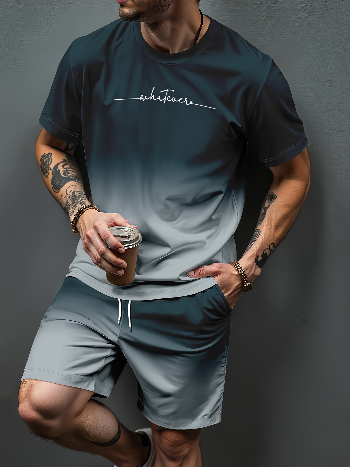 Summer Clothing Trend - Gradient Letter Pattern 3D Print Tracksuits