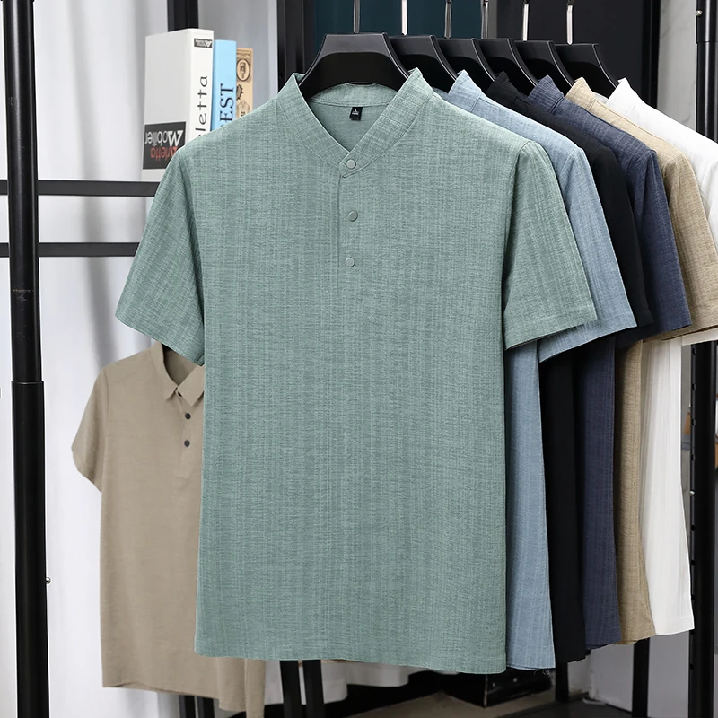 Summer Clothing Trend - Mens Mandarin Collar Half Placket Linen