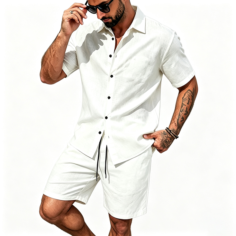 Men Linen Two Piece Outfit Sho - Summer Clothing Trend 评论和价格