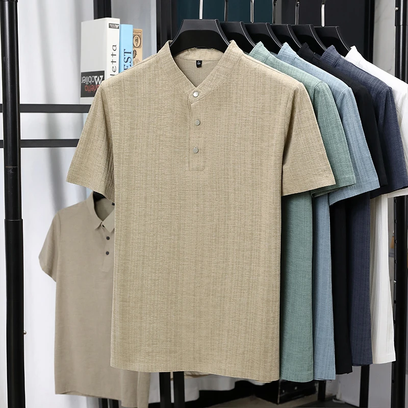 Mens Mandarin Collar Half Plac - Summer Clothing Trend 评论和价格