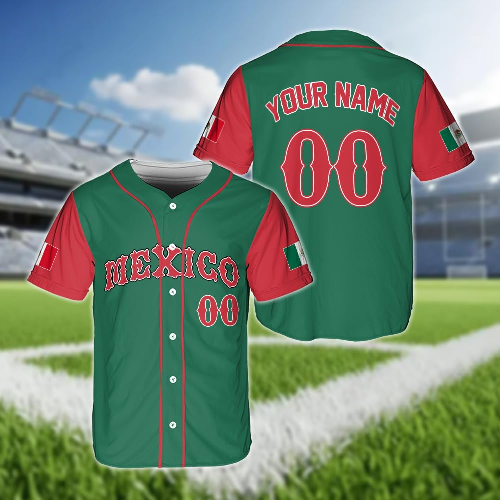 Hot Mexican Flag Baseball Jers - Summer Clothing Names 评论和价格