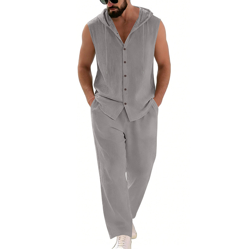 Men's Casual Linen Suit Hooded - Summer Clothing Men 评论和价格