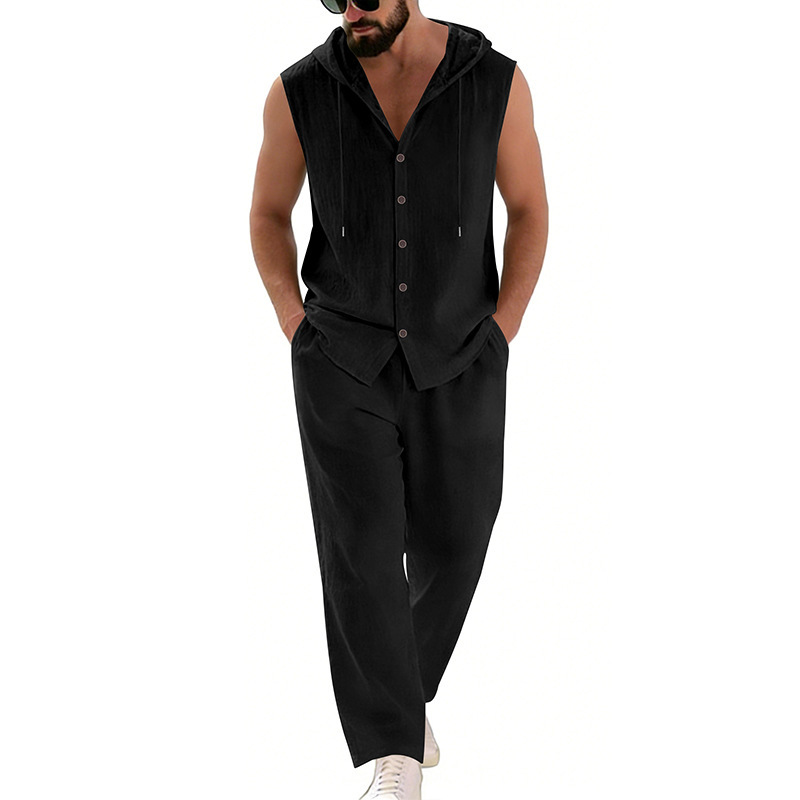 Men's Casual Linen Suit Hooded - Summer Clothing Men 评论和价格