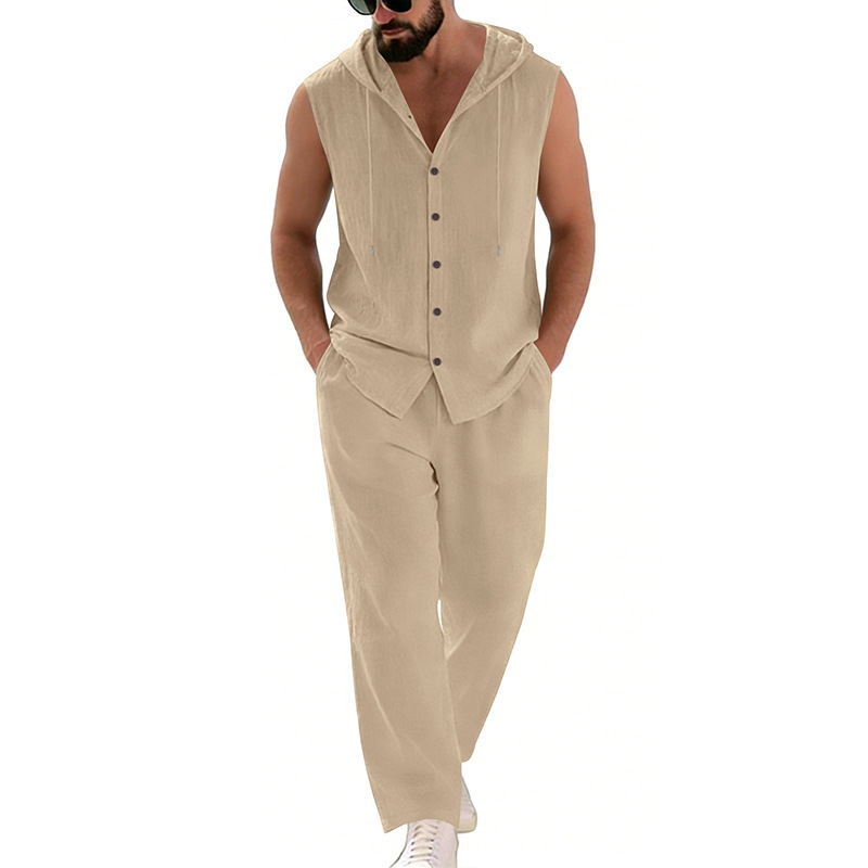 Men's Casual Linen Suit Hooded - Summer Clothing Men 评论和价格