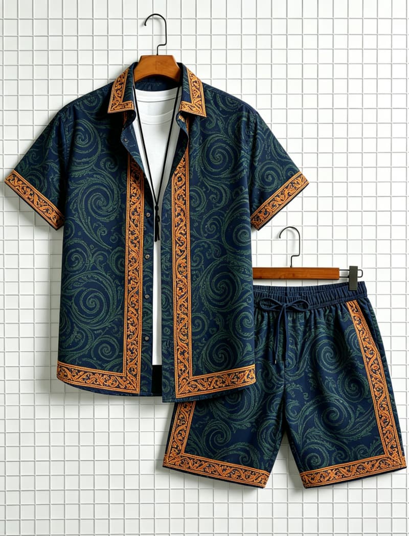 Men's ethnic border printed sh - Summer Clothing Trend 评论和价格